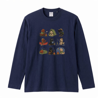 POODLE CAMP | 手描き風 トイプードル キャンプギア かわいい グラフィック 長袖Tシャツ【犬雑貨・秋キャンプ・ルームウェア・ギフトに最適】