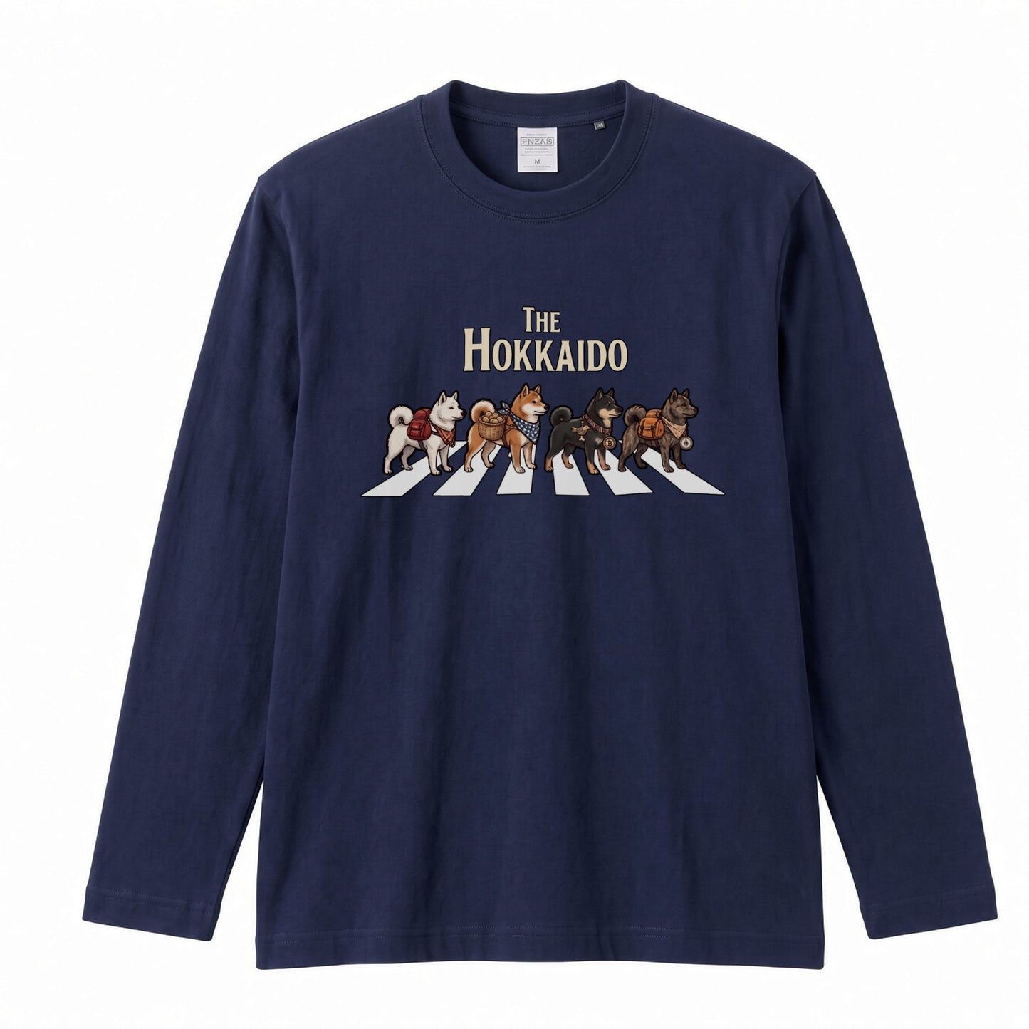 THE HOKKAIDO 北海道犬散歩デザイン ブラック長袖Tシャツ