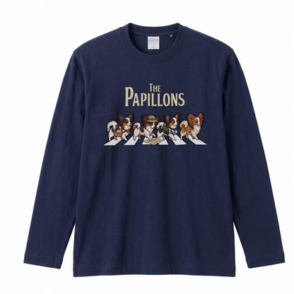 THE PAPILLONS パピヨン散歩デザイン ブラック長袖Tシャツ