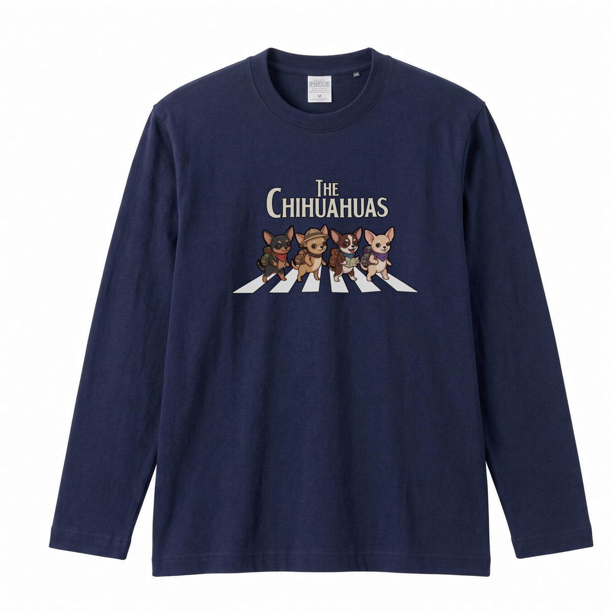 THE CHIHUAHUAS | チワワ 横断歩道 バンド風 ロンT 長袖Tシャツ 犬好き ロック【チワワグッズ・愛犬家・散歩・おもしろ・かわいい・誕生日ギフトに最適】