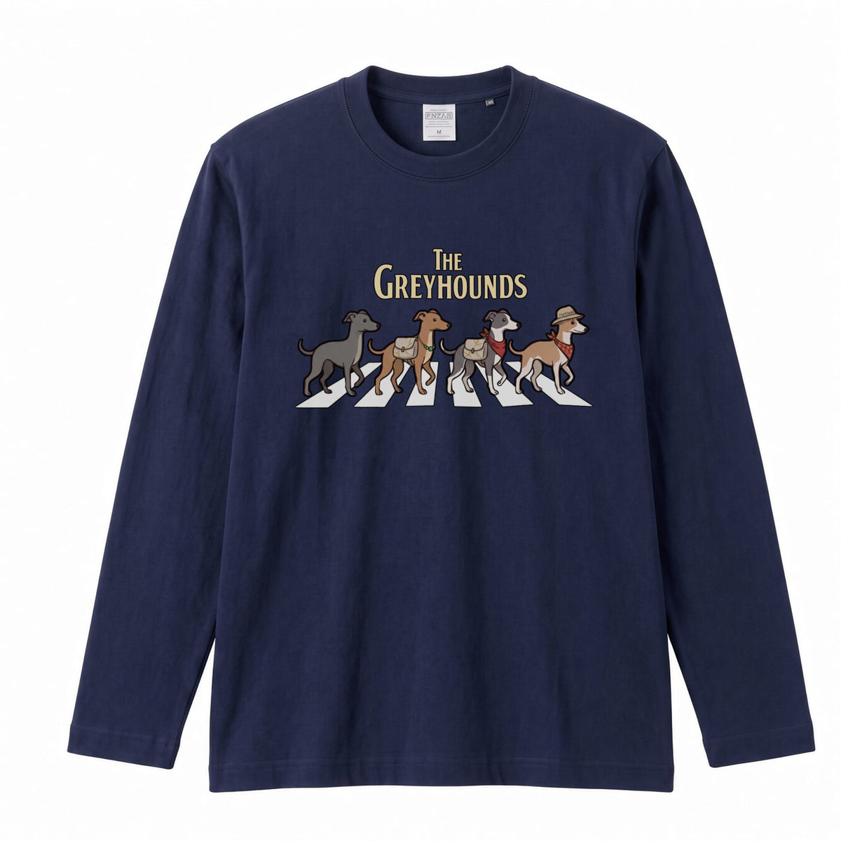 THE GREYHOUNDS グレイハウンド散歩デザイン ブラック長袖Tシャツ
