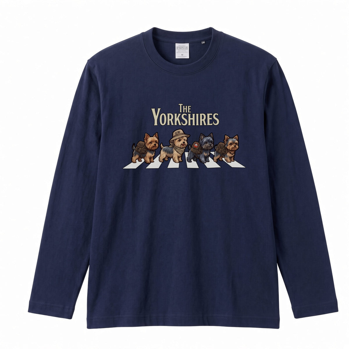 THE YORKSHIRES ヨークシャーテリア散歩デザイン ブラック長袖Tシャツ