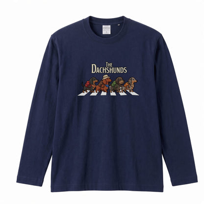 THE DACHSHUNDS ロンT | レトロ クラシック バンド風 ダックスグラフィック 長袖 カジュアル Tシャツ【おもしろTシャツ・普段着・ルームウェア・ユニセックス・ギフトに最適】