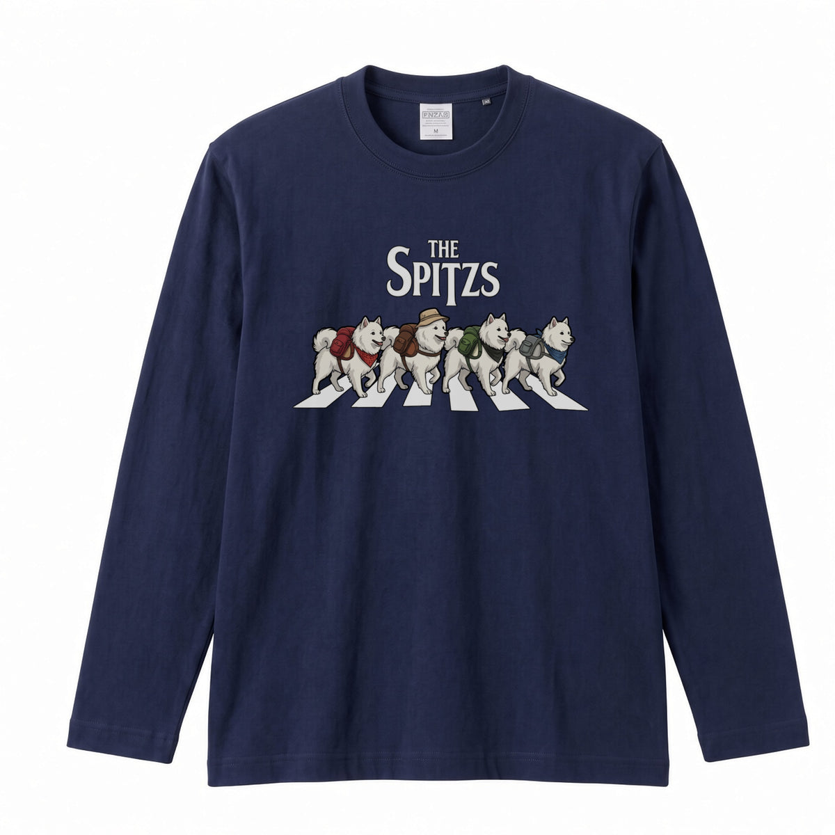 THE SPITZS 日本スピッツ散歩デザイン ブラック長袖Tシャツ