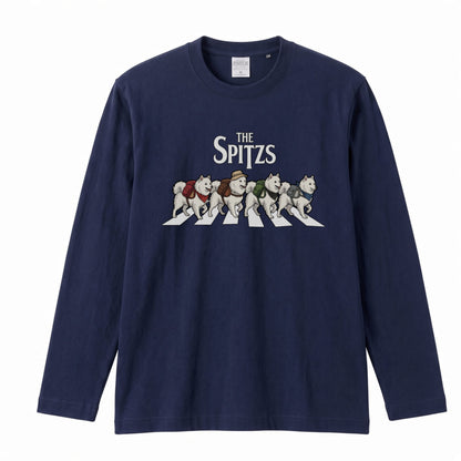 THE SPITZS 日本スピッツ散歩デザイン ブラック長袖Tシャツ