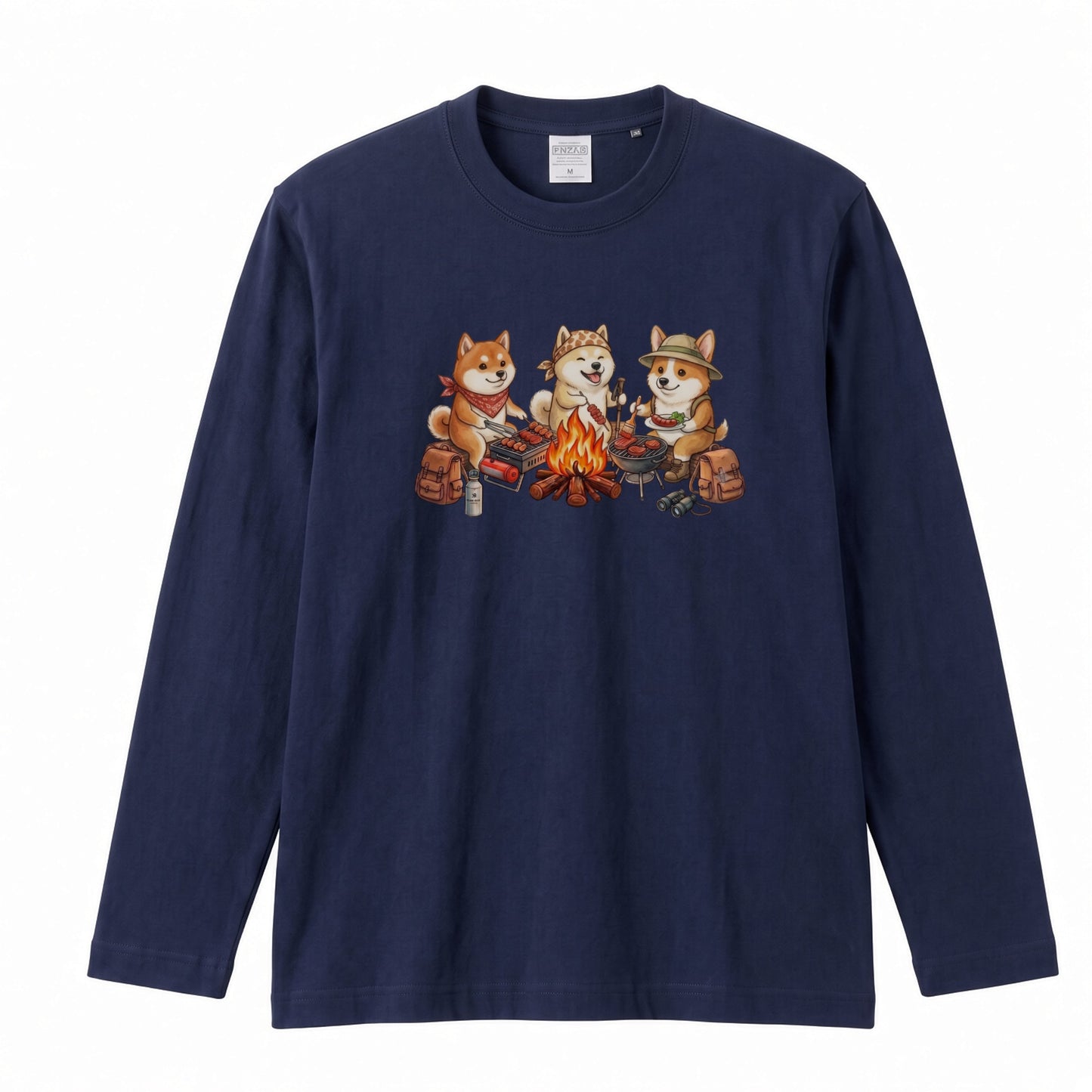 柴犬たちの焚き火BBQ 長袖Tシャツ