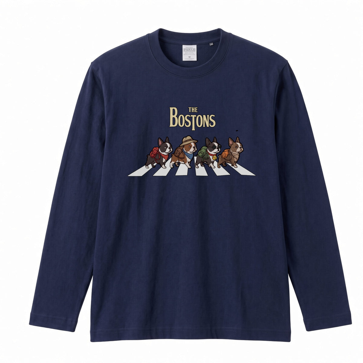 THE BOSTONS ボストンテリア散歩デザイン ブラック長袖Tシャツ