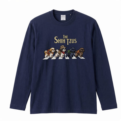 THE SHIH TZUS シーズー散歩デザイン ブラック長袖Tシャツ