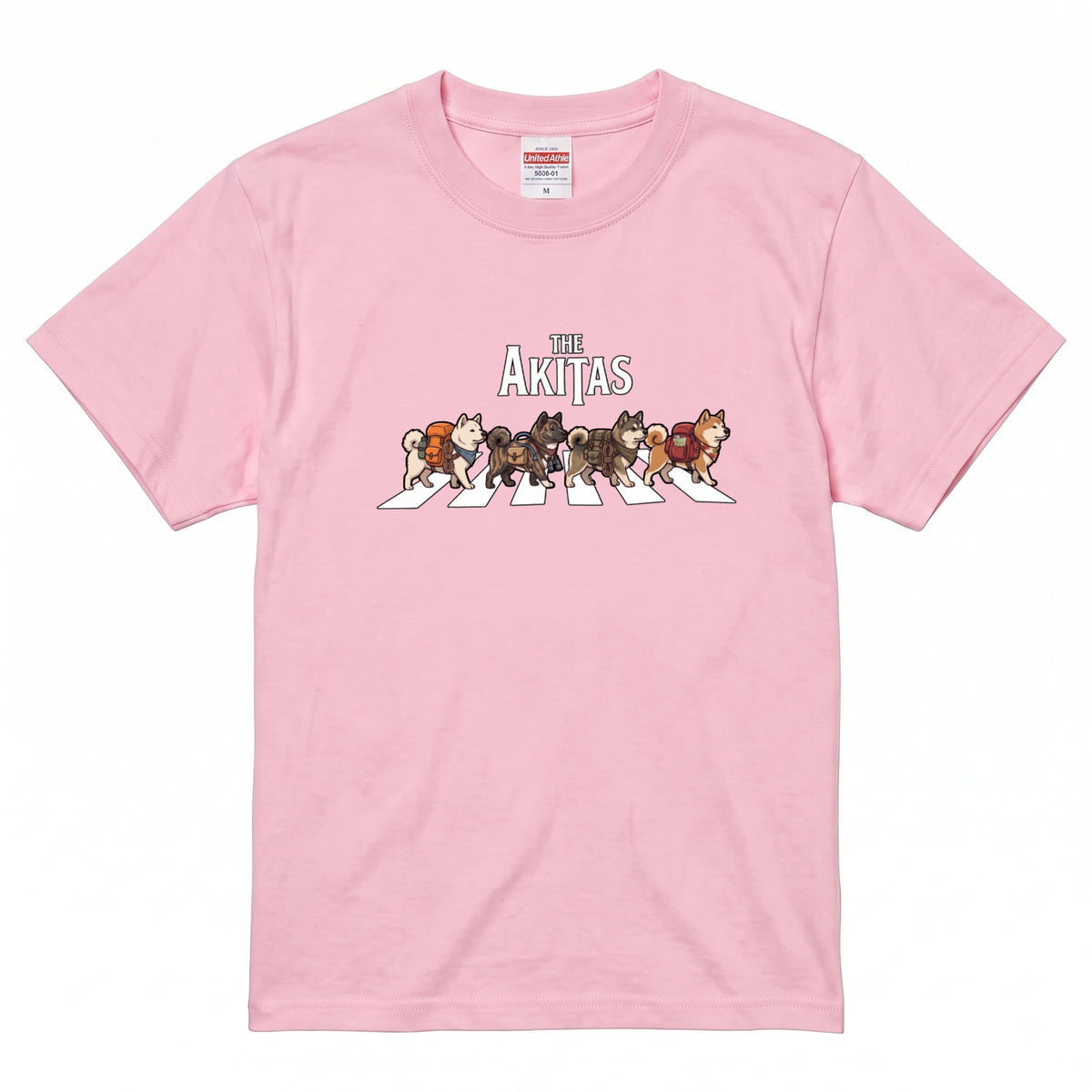 THE AKITAS | 横断歩道 ゆるかわ 秋田犬 キャンプ パロディTシャツ【犬好き・愛犬家・アウトドア・ギフトに最適】