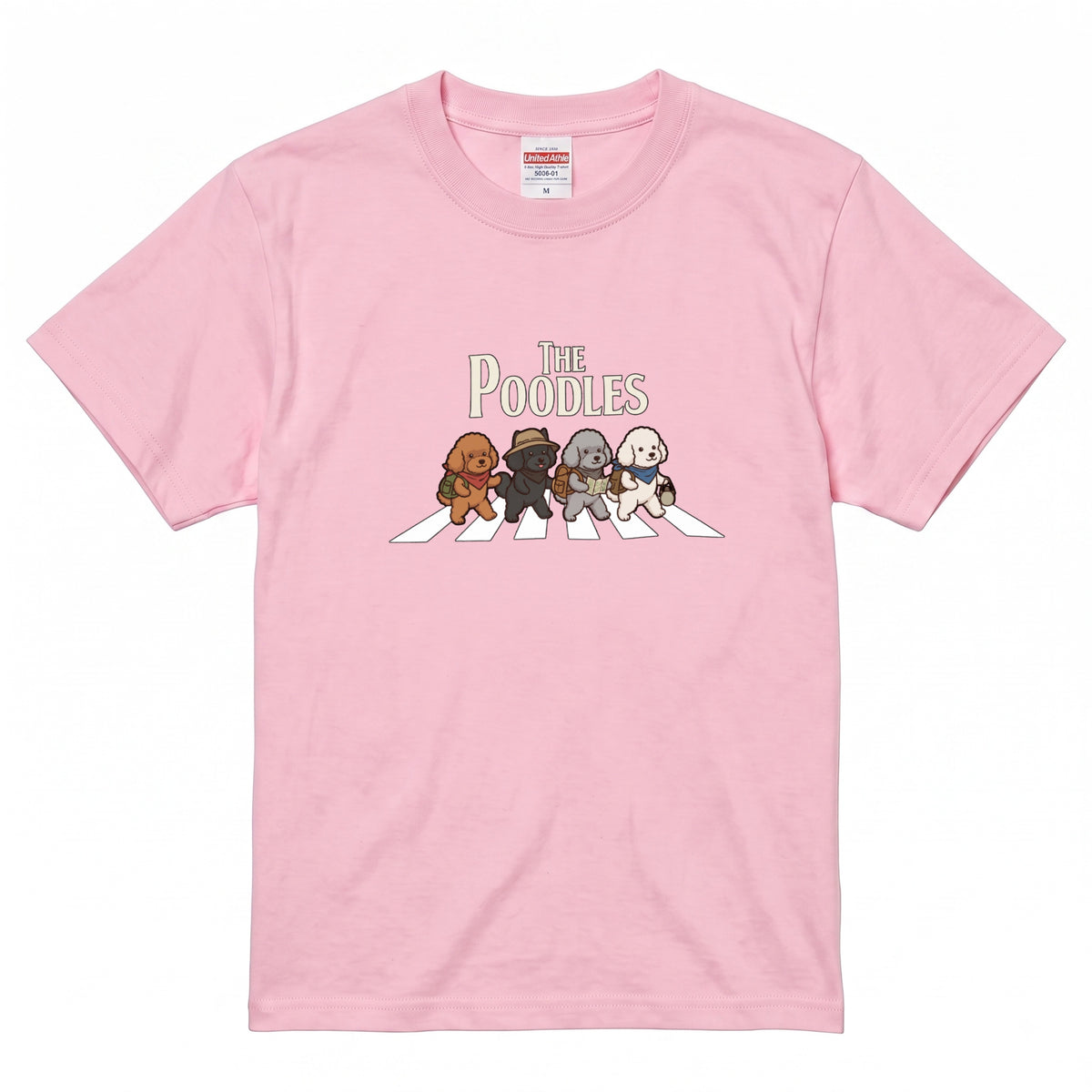 THE POODLES | 横断歩道 ゆるかわ プードル キャンプ パロディTシャツ【犬好き・愛犬家・アウトドア・ギフトに最適】