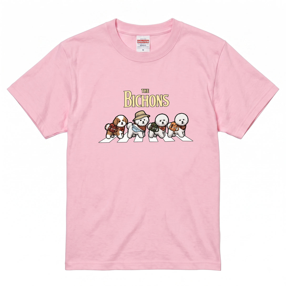 THE BICHONS 横断歩道 キャンプ ゆるかわ パロディTシャツ 【犬好き・愛犬家・アウトドア・ギフトに最適】