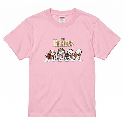 THE BICHONS 横断歩道 キャンプ ゆるかわ パロディTシャツ 【犬好き・愛犬家・アウトドア・ギフトに最適】