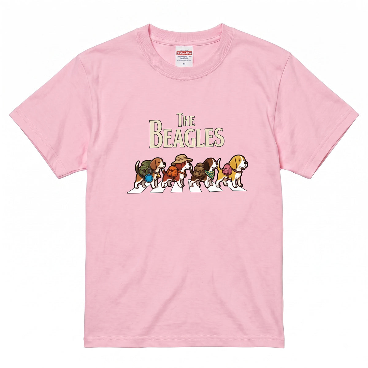 THE BEAGLES 横断歩道 キャンプ ゆるかわ パロディTシャツ 【犬好き・愛犬家・アウトドア・ギフトに最適】