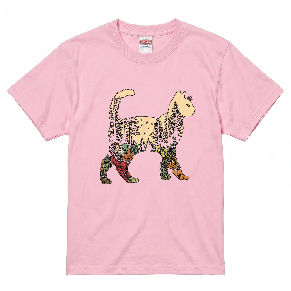 猫と森の植物 Tシャツ ｜ 猫好き・ボタニカル・自然・アウトドア・おしゃれに人気