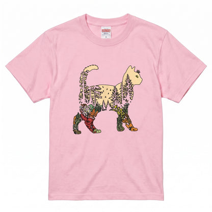 猫と森の植物 Tシャツ ｜ 猫好き・ボタニカル・自然・アウトドア・おしゃれに人気