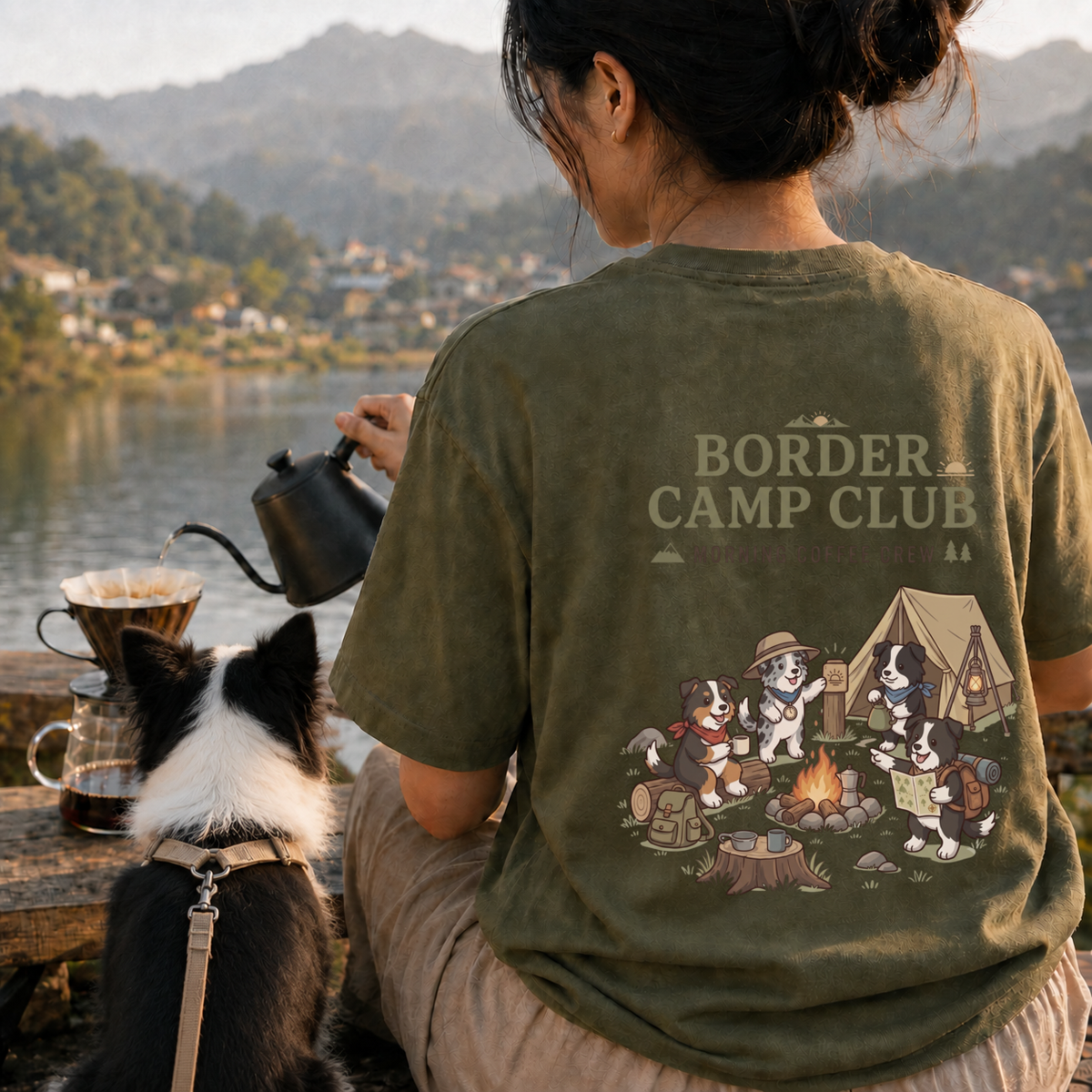 BORDER CAMP CLUB ボーダーコリー キャンプTシャツ｜バックプリント