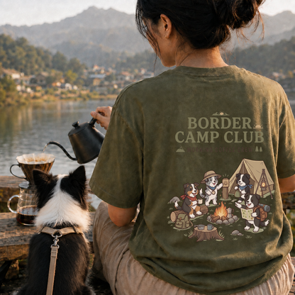 BORDER CAMP CLUB ボーダーコリー キャンプTシャツ｜バックプリント