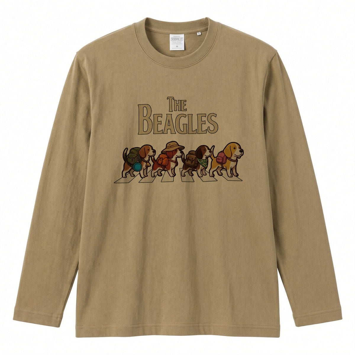 THE BEAGLES ビーグル犬散歩デザイン ホワイト長袖Tシャツ