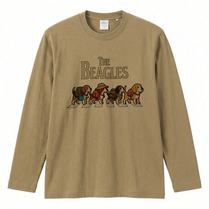 THE BEAGLES ビーグル犬散歩デザイン ホワイト長袖Tシャツ