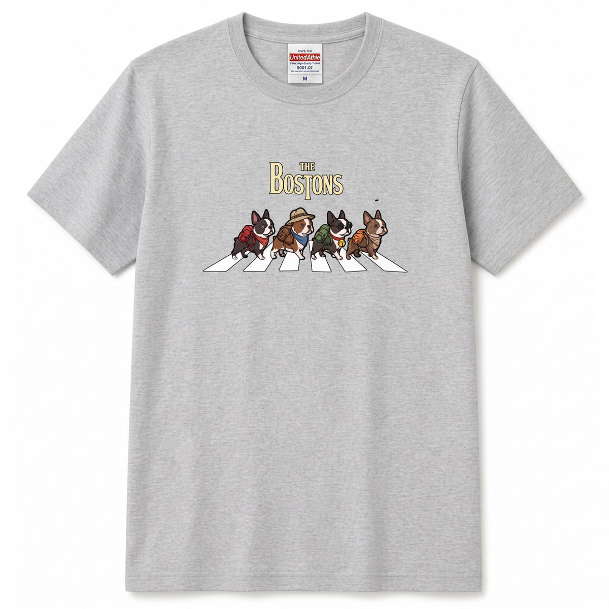 THE BOSTONS 横断歩道 キャンプ ゆるかわ Tシャツ 【犬好き・愛犬家・アウトドア・ギフトに最適】