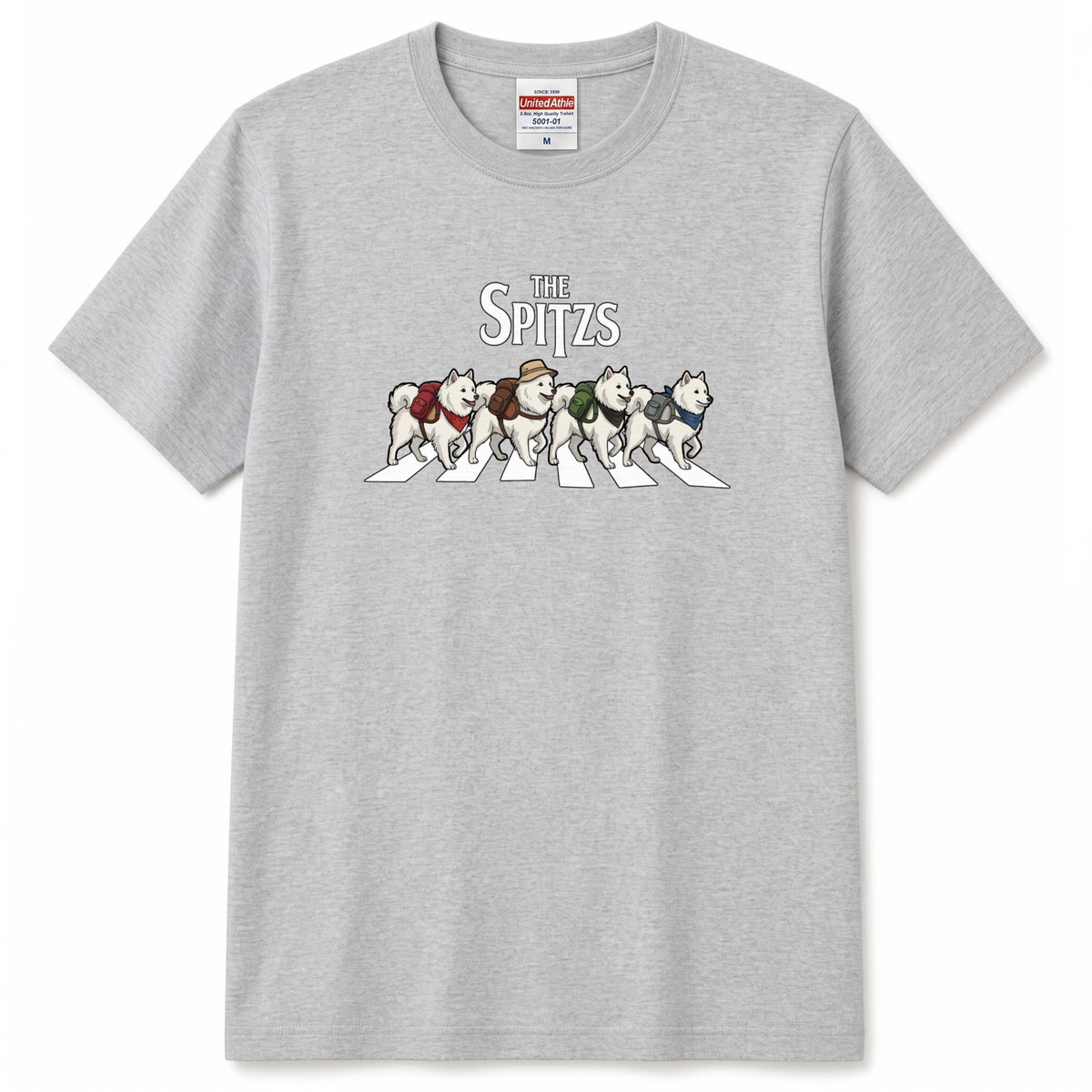 THE SPITZS | 横断歩道 ゆるかわ スピッツ キャンプ パロディTシャツ【犬好き・愛犬家・アウトドア・ギフトに最適】