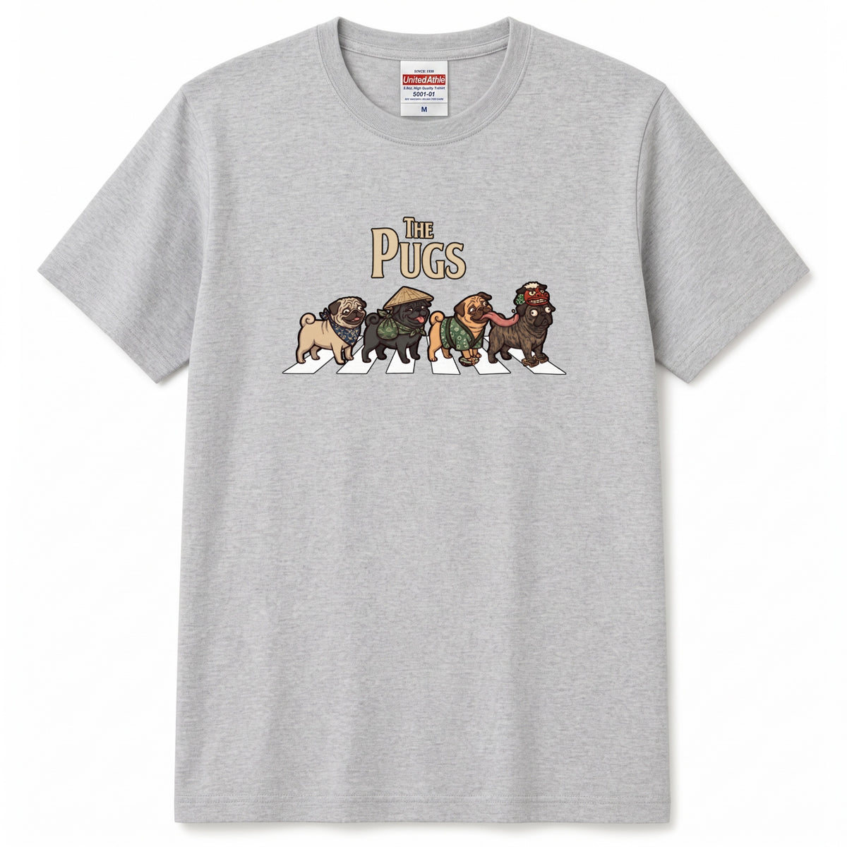 THE PUGS 横断歩道 キャンプ ゆるかわ Tシャツ 【犬好き・愛犬家・アウトドア・ギフトに最適】