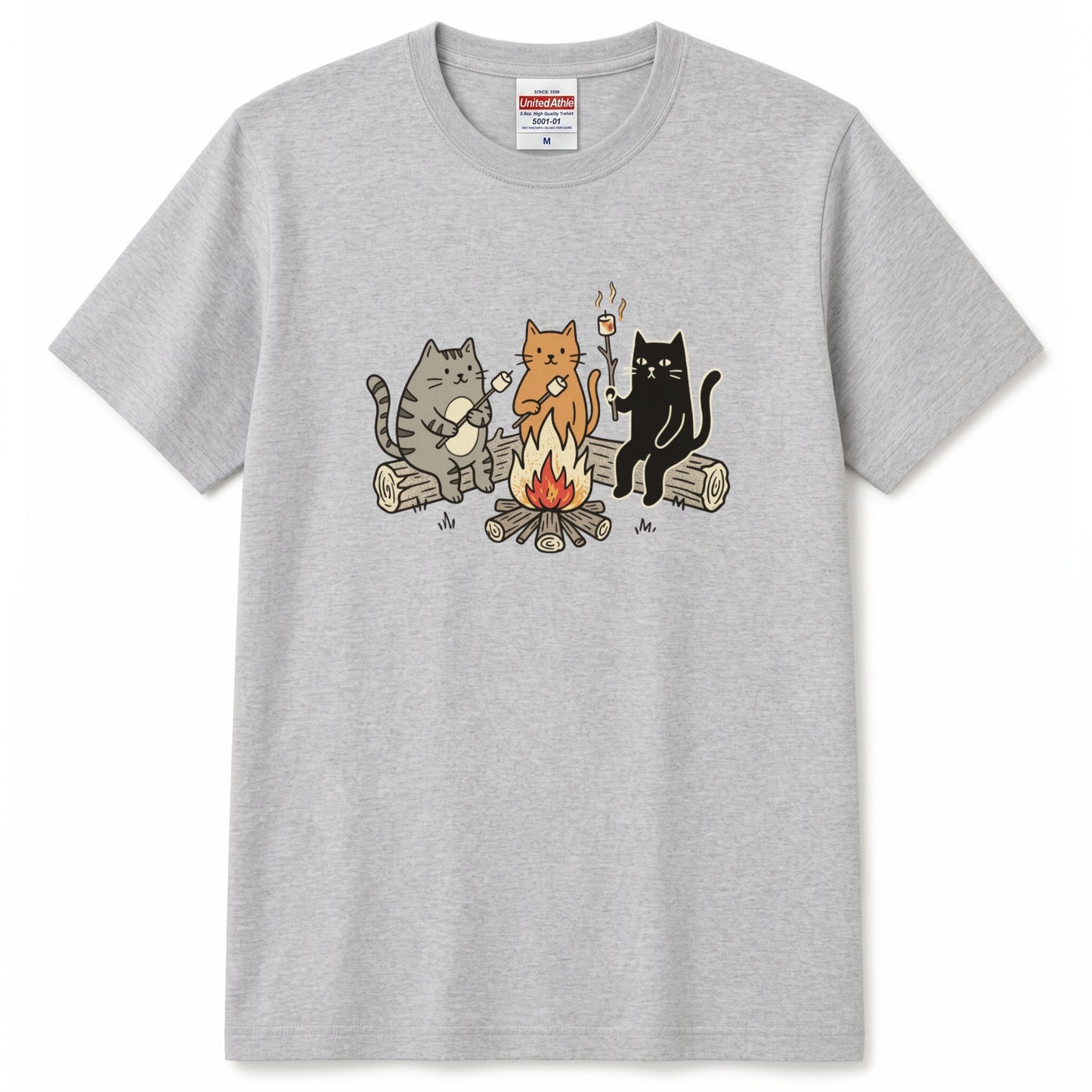 焚き火 猫マシュマロ Tシャツ - CAMPMODE | キャンプ ウェア