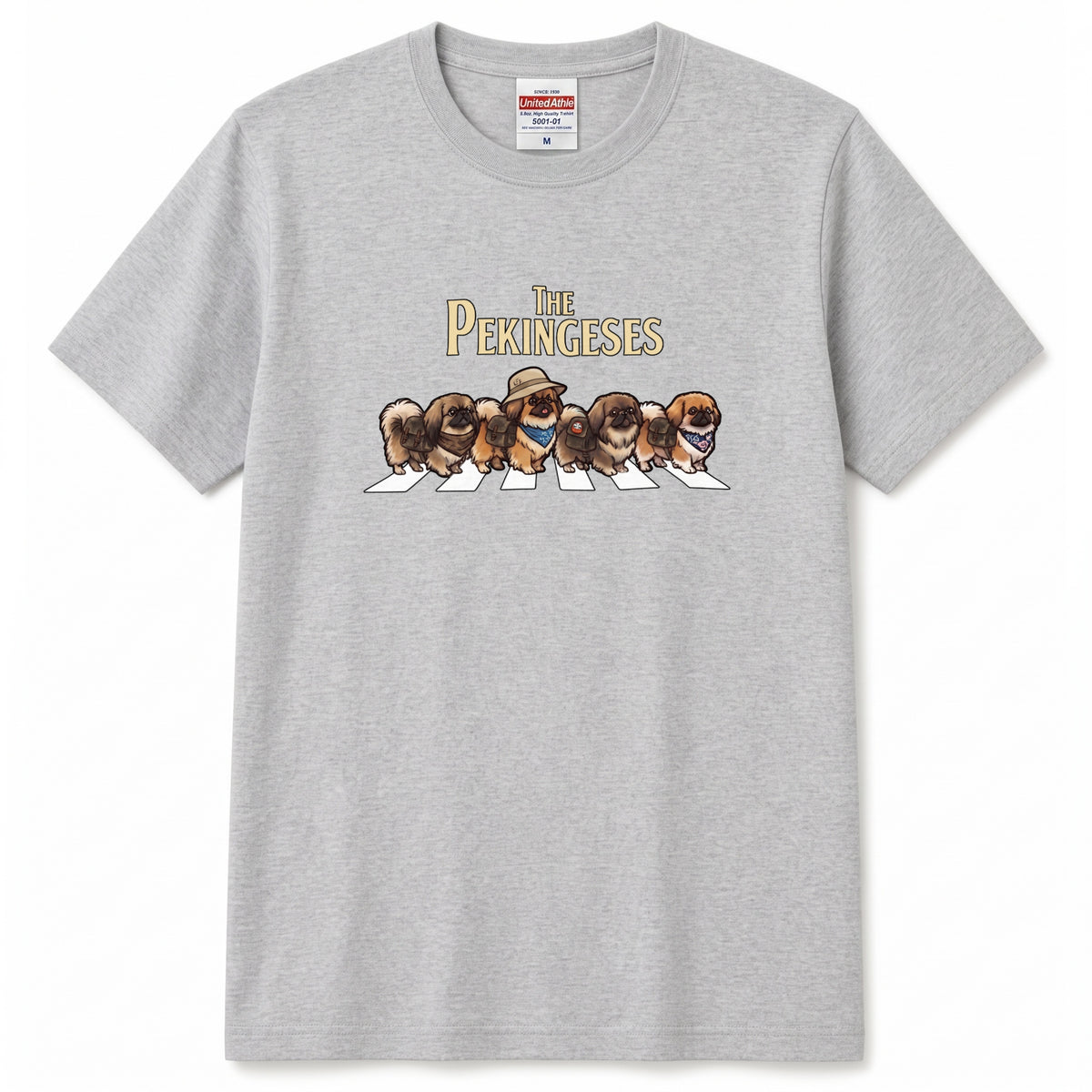 THE PEKINGESES 横断歩道 キャンプ ゆるかわ パロディTシャツ 【犬好き・愛犬家・アウトドア・ギフトに最適】