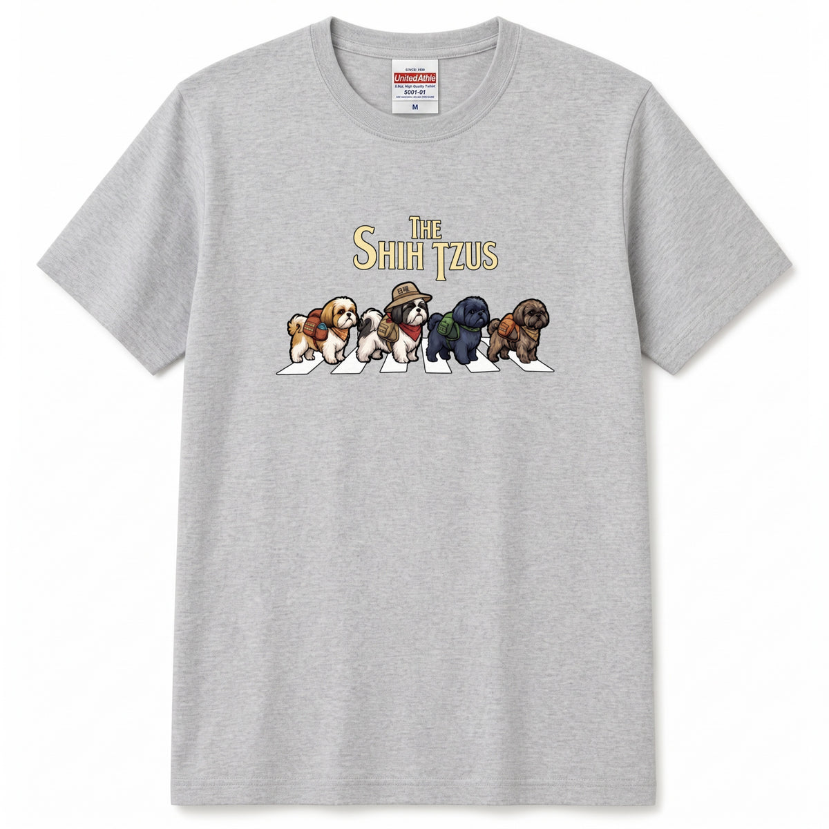 THE SHIH TZUS 横断歩道 キャンプ ゆるかわ パロディTシャツ 【犬好き・愛犬家・アウトドア・ギフトに最適】