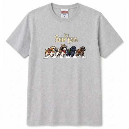 THE SHIH TZUS 横断歩道 キャンプ ゆるかわ パロディTシャツ 【犬好き・愛犬家・アウトドア・ギフトに最適】