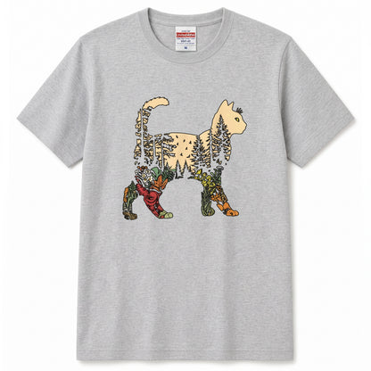 猫と森の植物 Tシャツ ｜ 猫好き・ボタニカル・自然・アウトドア・おしゃれに人気