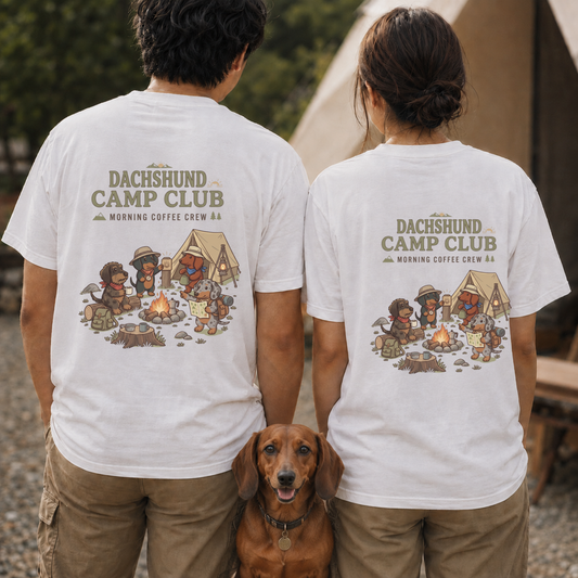 DACHSHUND CAMP CLUB ダックスフンド キャンプTシャツ｜バックプリント
