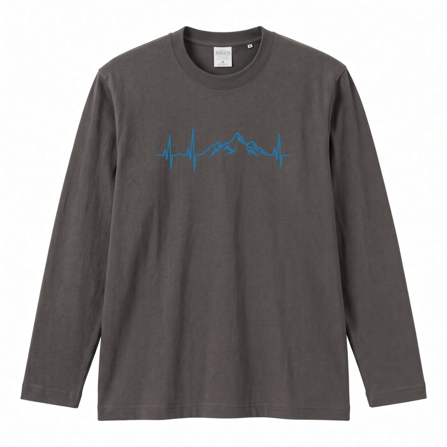MOUNTAIN BEAT ロンT | ミニマル 山脈グラフィック 心拍数 長袖 カジュアル Tシャツ【アウトドアファッション・普段着・ルームウェア・ユニセックス・ギフトに最適