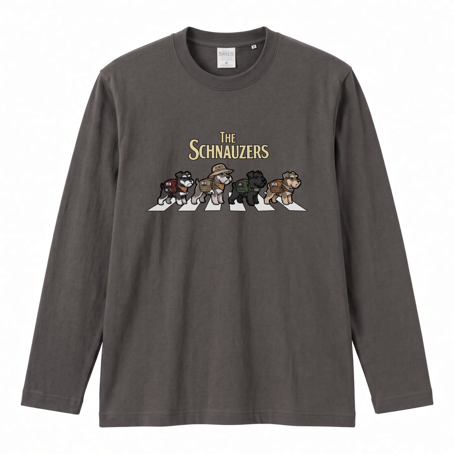 THE SCHNAUZERS ミニチュアシュナウザー散歩デザイン ブラック長袖Tシャツ