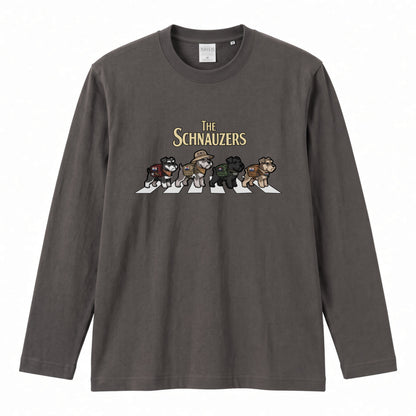 THE SCHNAUZERS ミニチュアシュナウザー散歩デザイン ブラック長袖Tシャツ