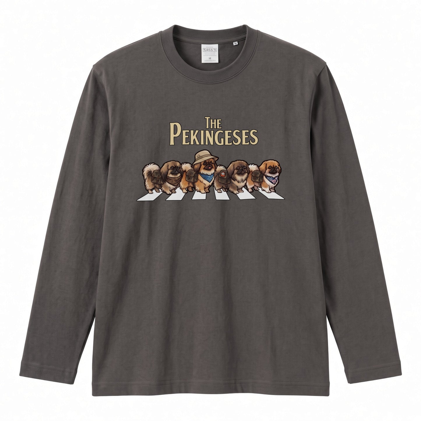 THE PEKINGESES ペキニーズ散歩デザイン ブラック長袖Tシャツ