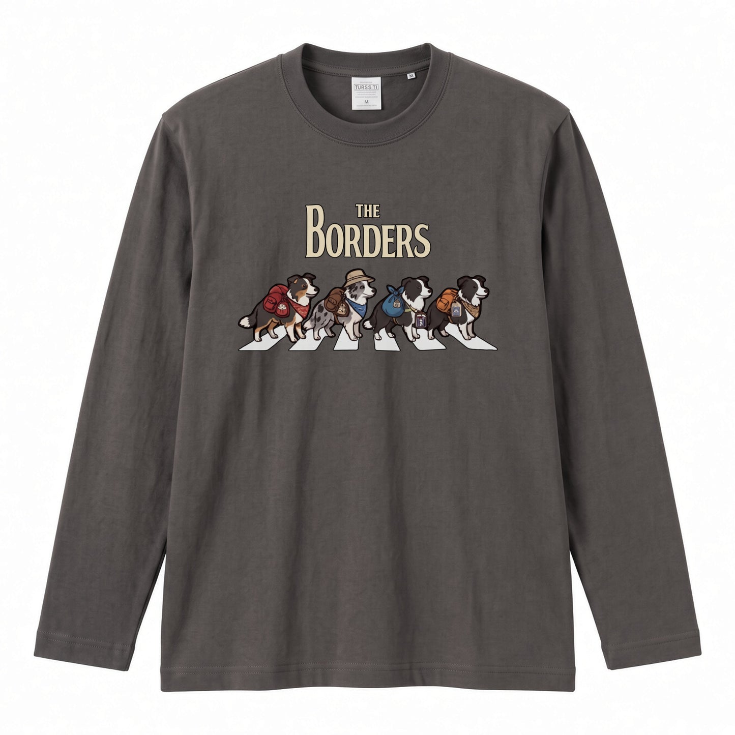THE BORDERS ボーダーコリー散歩デザイン ブラック長袖Tシャツ