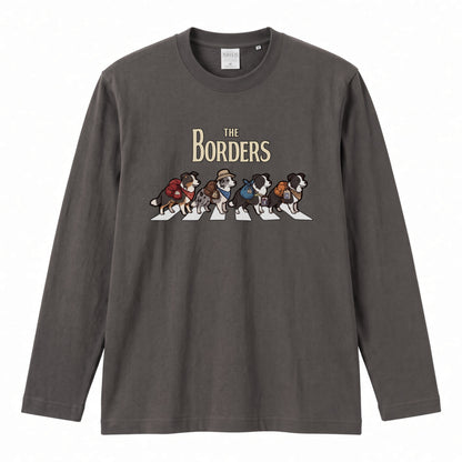 THE BORDERS ボーダーコリー散歩デザイン ブラック長袖Tシャツ