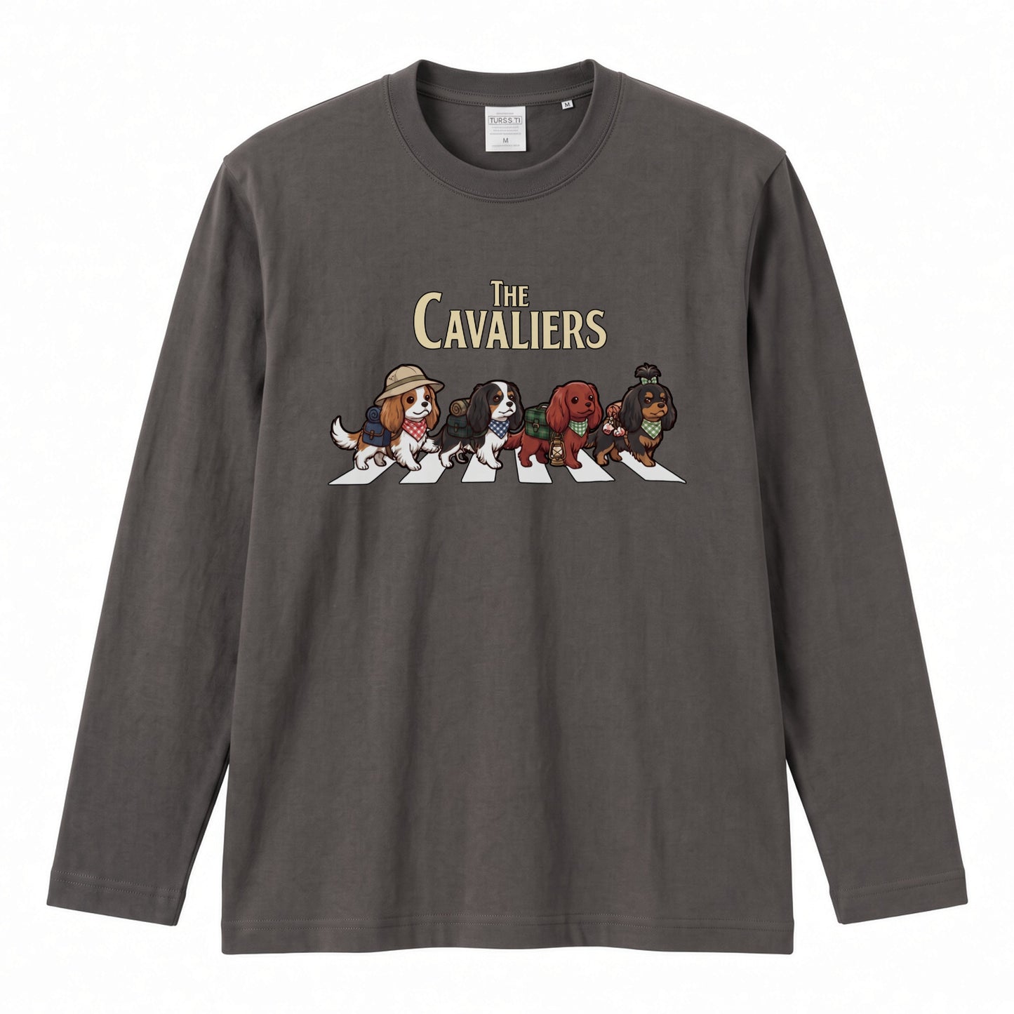 THE CAVALIERS キャバリア散歩デザイン ブラック長袖Tシャツ