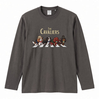 THE CAVALIERS キャバリア散歩デザイン ブラック長袖Tシャツ