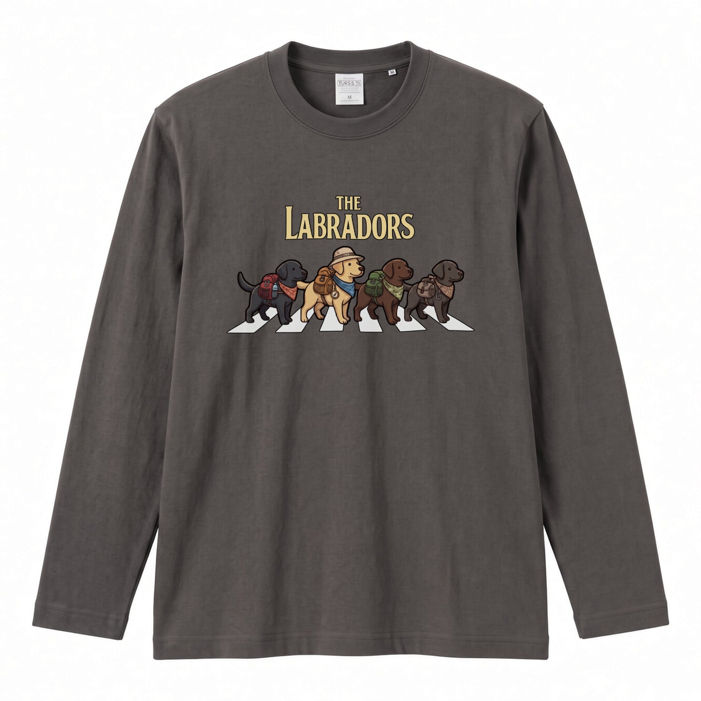 THE LABRADORS ラブラドールレトリバー散歩デザイン ブラック長袖Tシャツ
