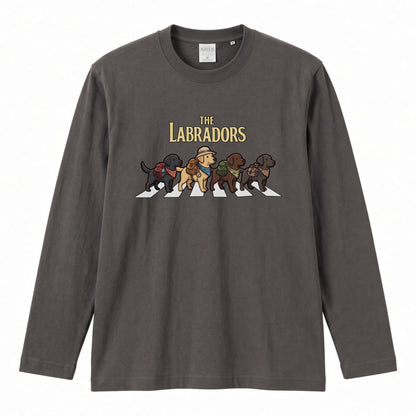 THE LABRADORS ラブラドールレトリバー散歩デザイン ブラック長袖Tシャツ
