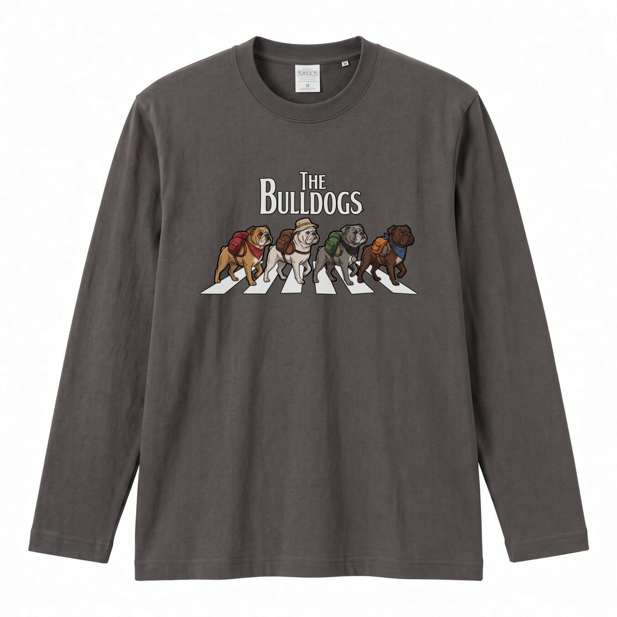 THE BULLDOGS ブルドッグ散歩デザイン ブラック長袖Tシャツ