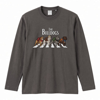 THE BULLDOGS ブルドッグ散歩デザイン ブラック長袖Tシャツ