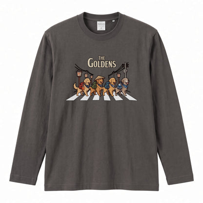 THE GOLDENS ゴールデンレトリバー散歩デザイン ブラック長袖Tシャツ