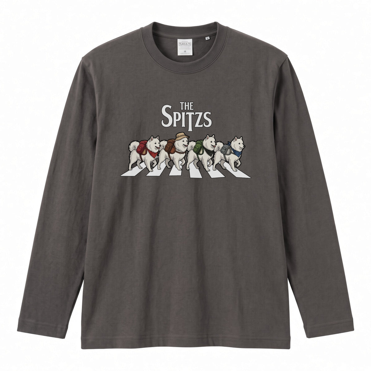 THE SPITZS 日本スピッツ散歩デザイン ブラック長袖Tシャツ