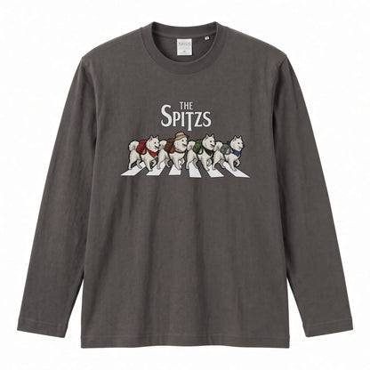 THE SPITZS 日本スピッツ散歩デザイン ブラック長袖Tシャツ