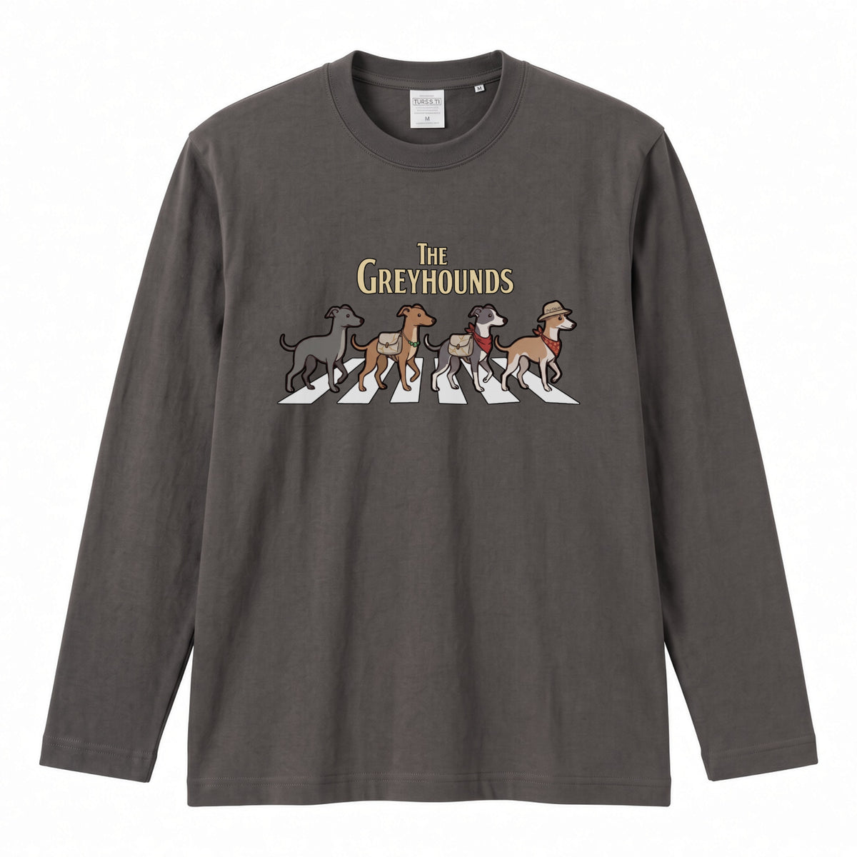 THE GREYHOUNDS グレイハウンド散歩デザイン ブラック長袖Tシャツ