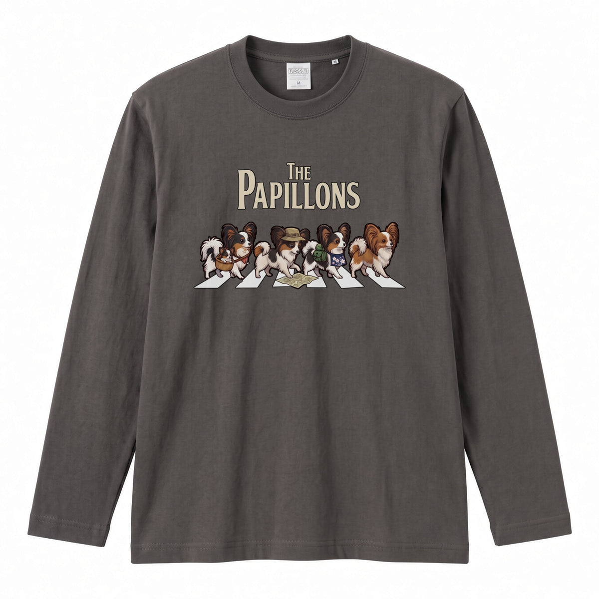 THE PAPILLONS パピヨン散歩デザイン ブラック長袖Tシャツ
