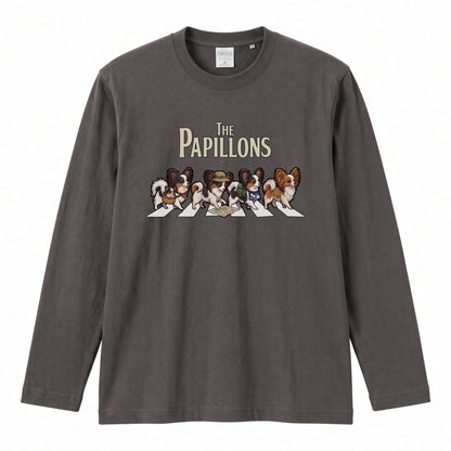 THE PAPILLONS パピヨン散歩デザイン ブラック長袖Tシャツ